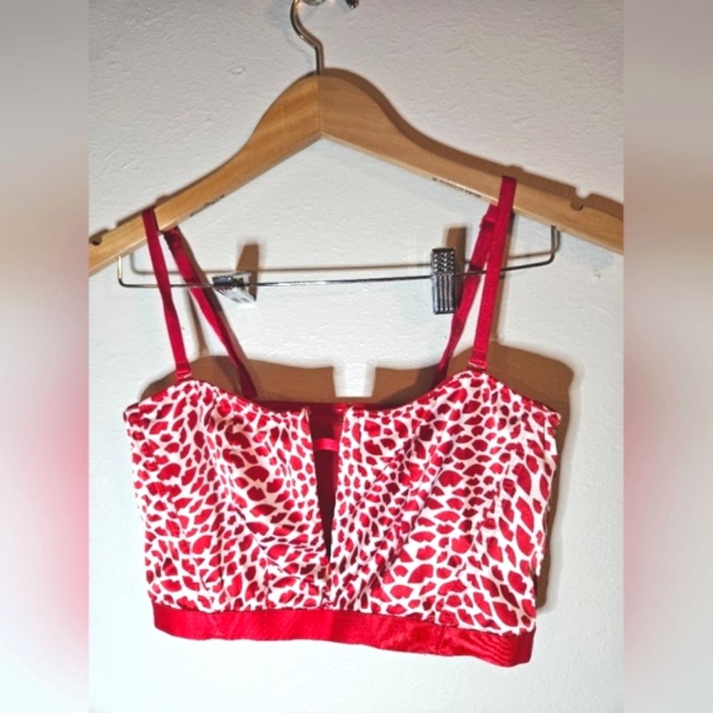 Large Victoria's Secret Very Sexy V Plunge Bustier Red Kiss Top